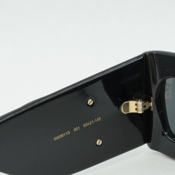 Gucci GG0811S 001 Sunglasses Black Rectangle Frame, Grey Lenses main image 6